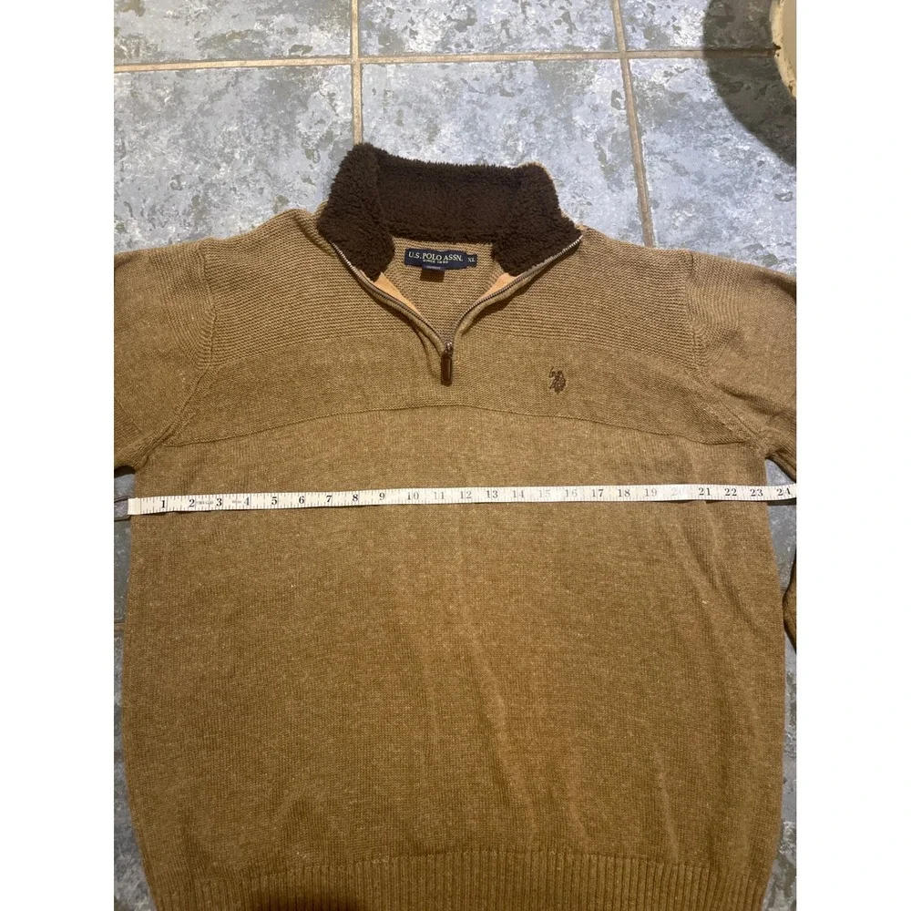 U.S. Polo Assn. Mens XL Quarter Zip Pullover Sweater Brown‎ Cotton Blend Casual